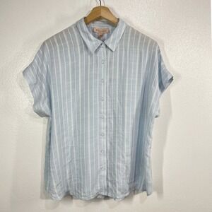 Philosophy Woman Striped‎ Button Front Blouse 1X Blue Short Sleeve Casual